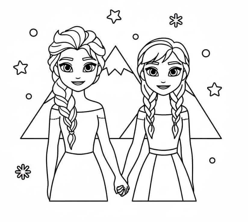 Vakre Elsa og Anna fargelegging