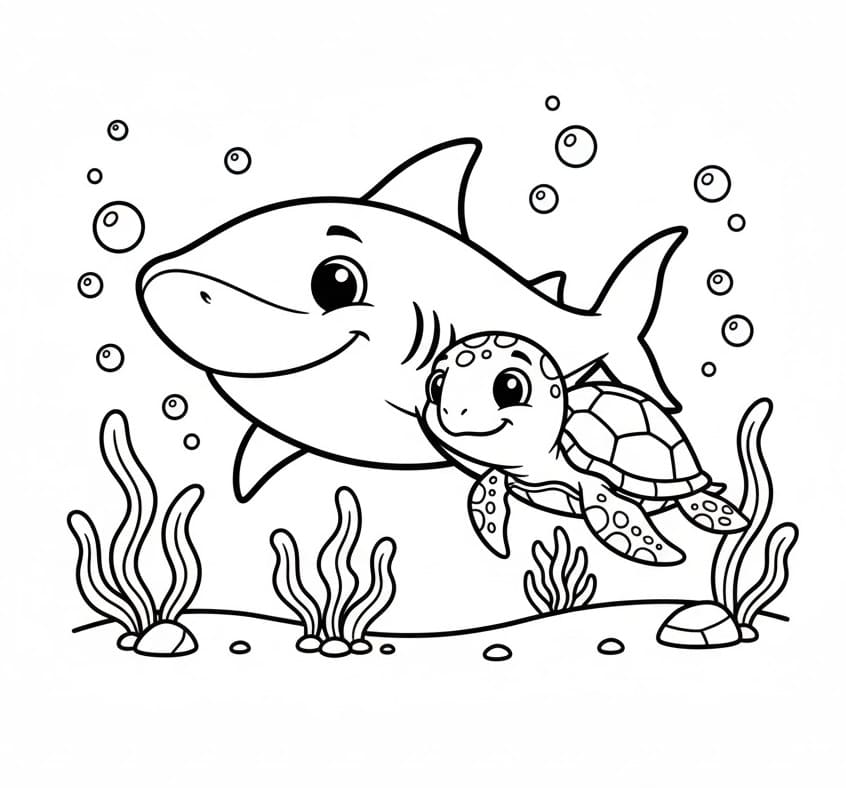 Hai og Havskilpadde fargelegging