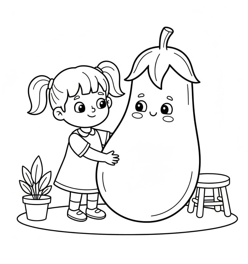 Liten jente og Aubergine fargelegging