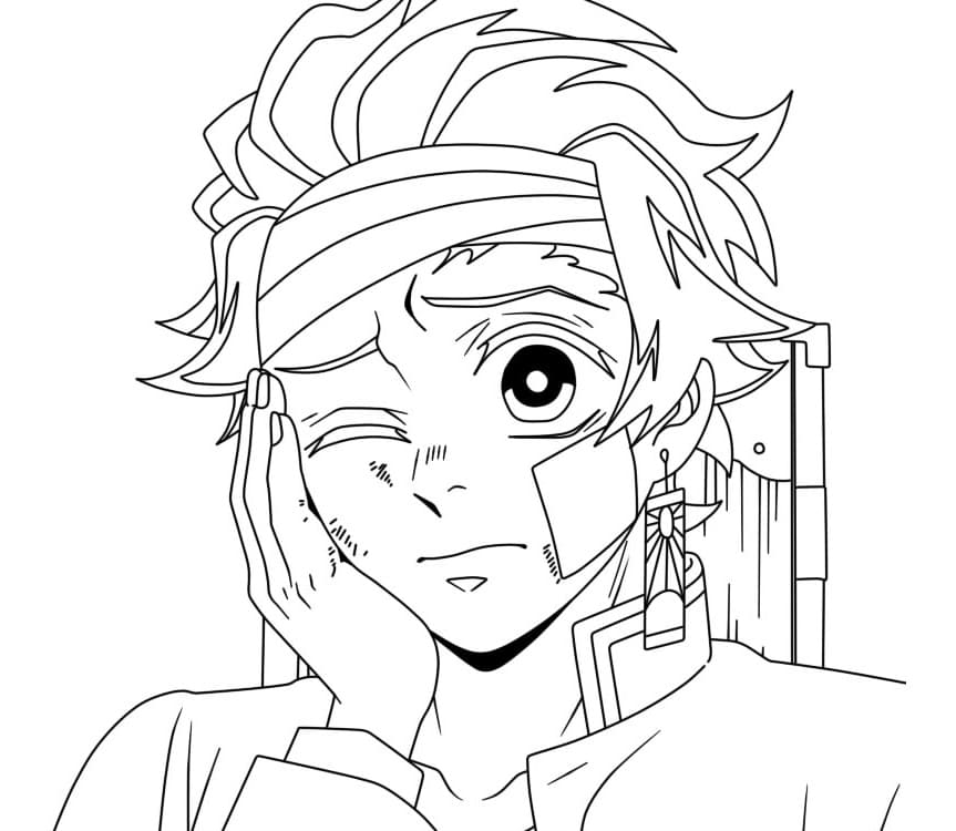 Tanjiro fra Demon Slayer fargelegging