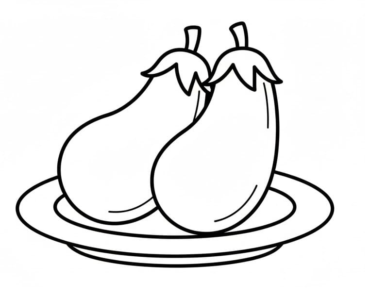 To Aubergines på tallerken fargelegging