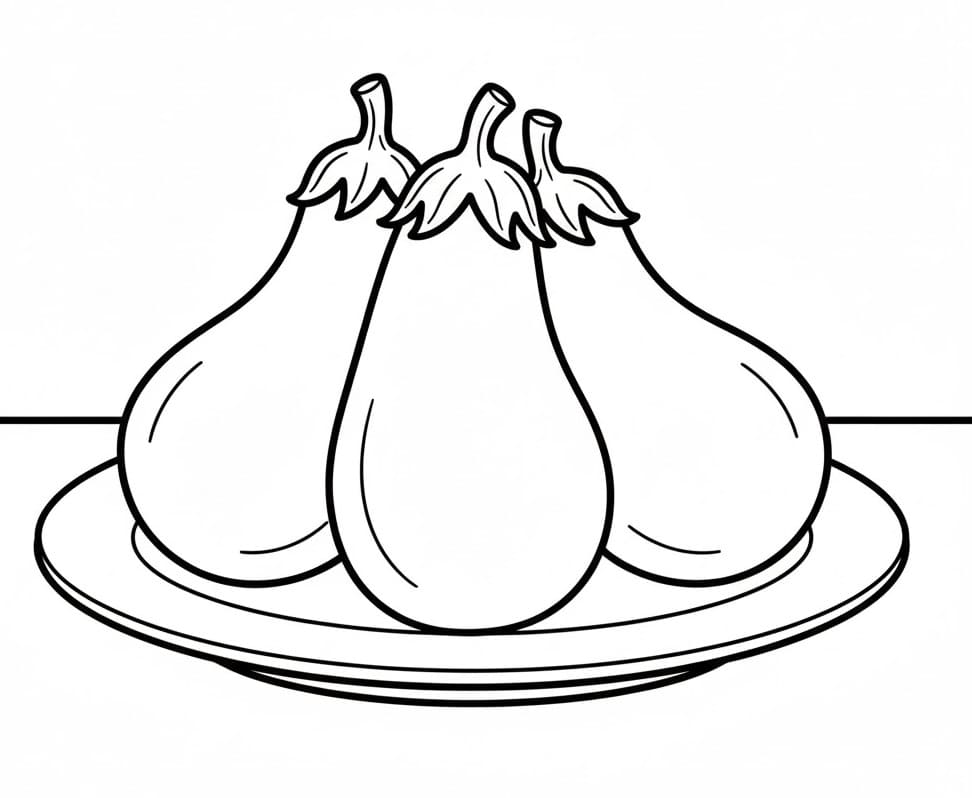 Tre Aubergines på tallerken fargelegging