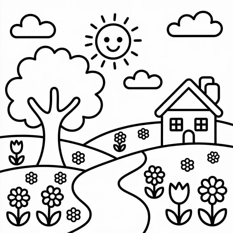 Vårlandskap fargelegging