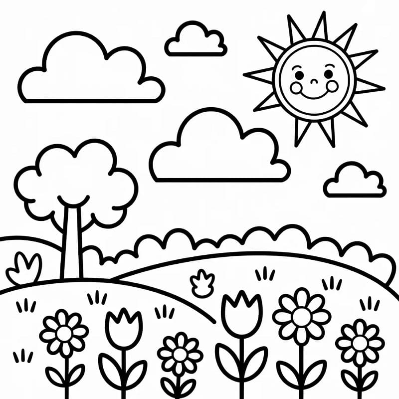 Vårscene fargelegging