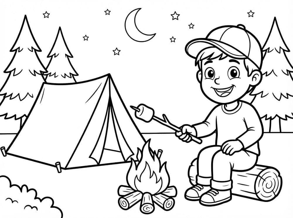 Camping utskriftbar for barn fargelegging