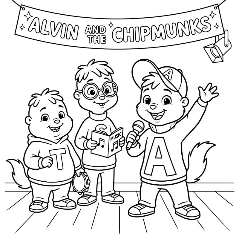 Utskriftbar Alvin og gjengen fargelegging