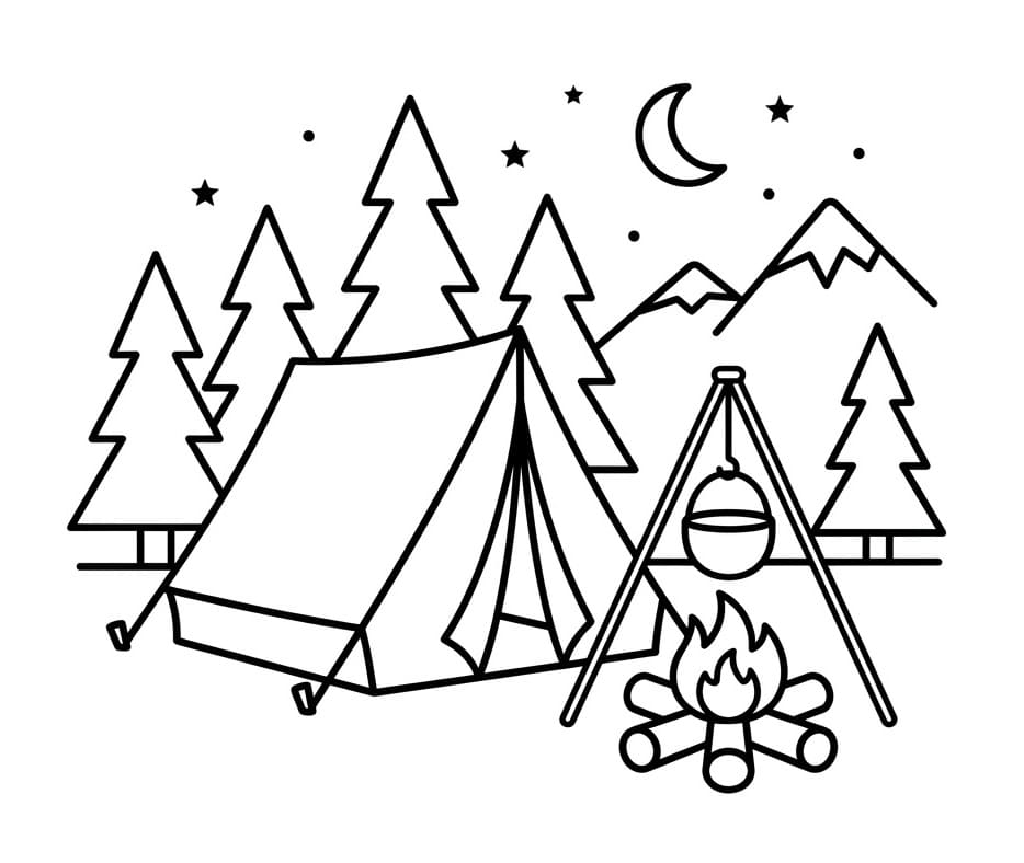 Utskriftbar camping uten kostnad fargelegging