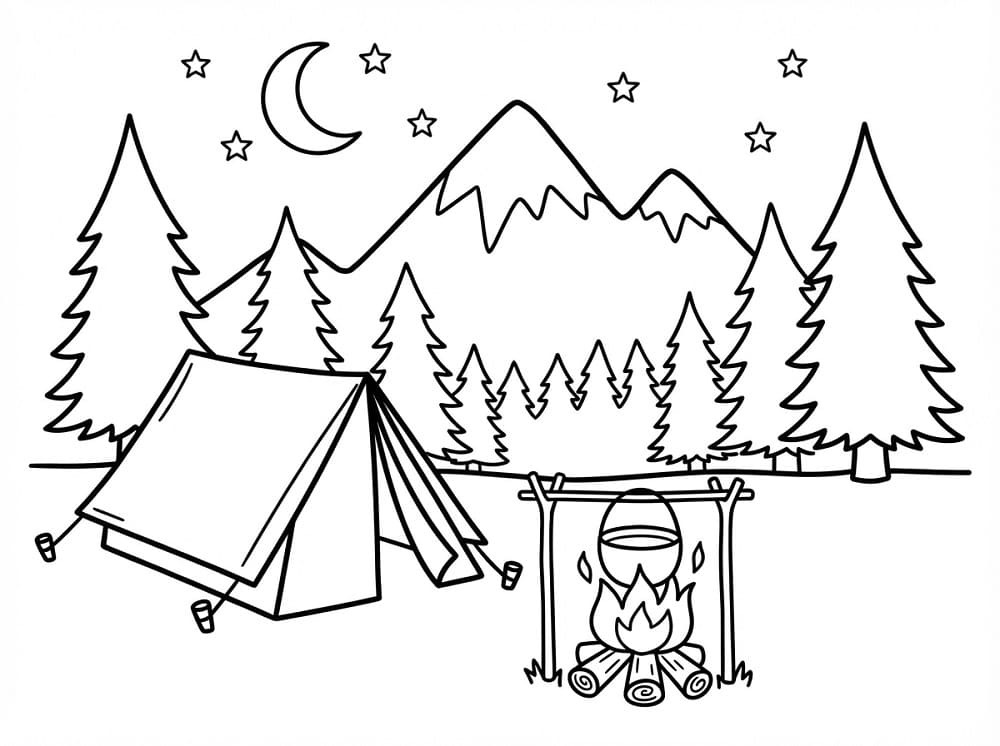 Utskriftbar gratis camping fargelegging