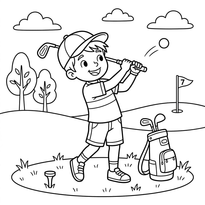 En gutt spiller golf fargelegging