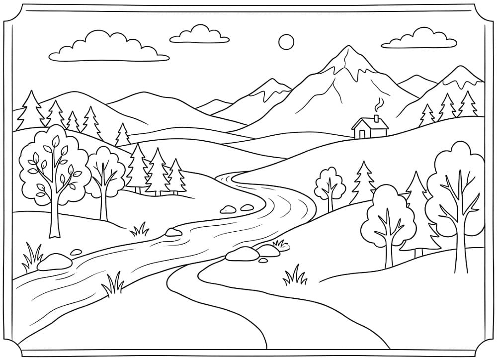 Gratis utskriftbart landskap fargelegging