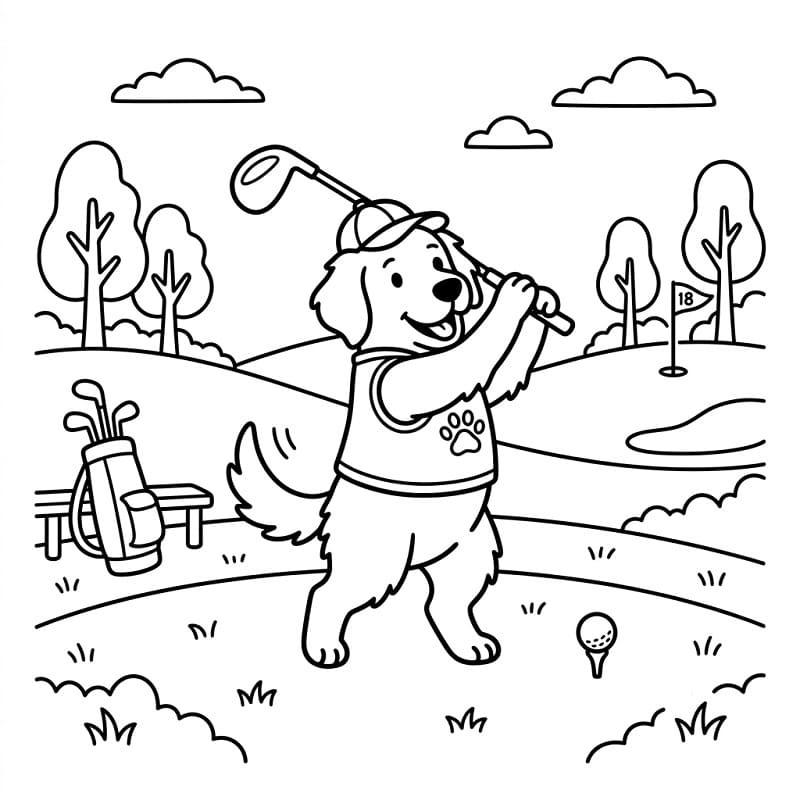 Hund som spiller golf fargelegging