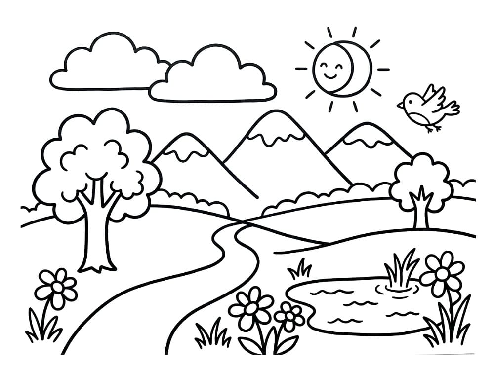 Landskap å skrive ut fargelegging