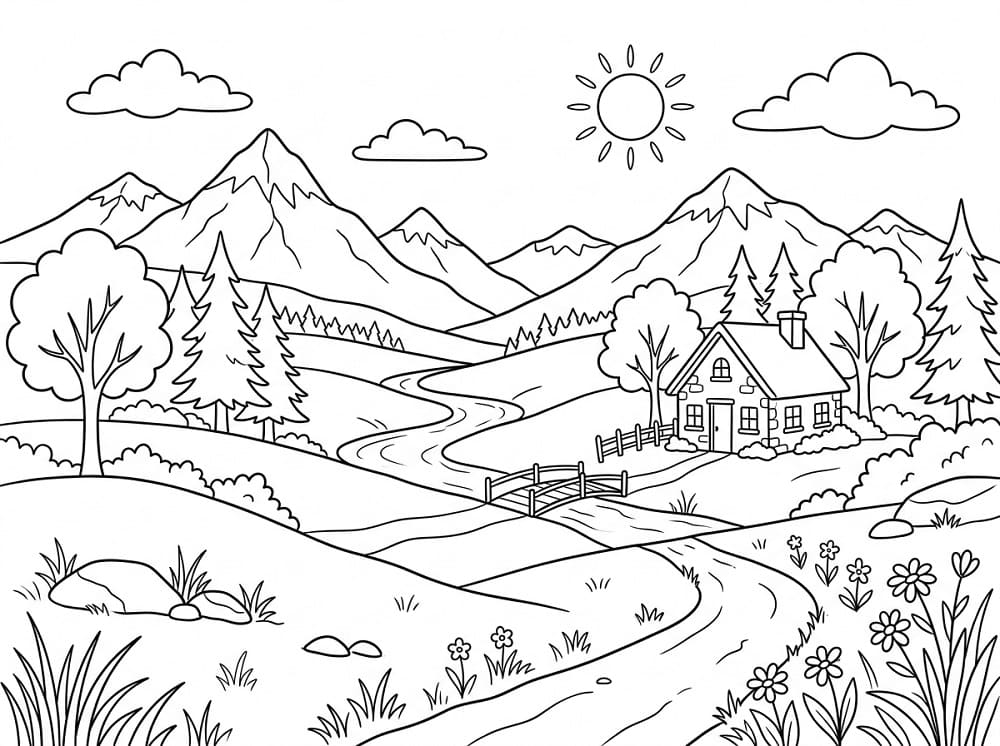 Landskap gratis utskriftbart fargelegging