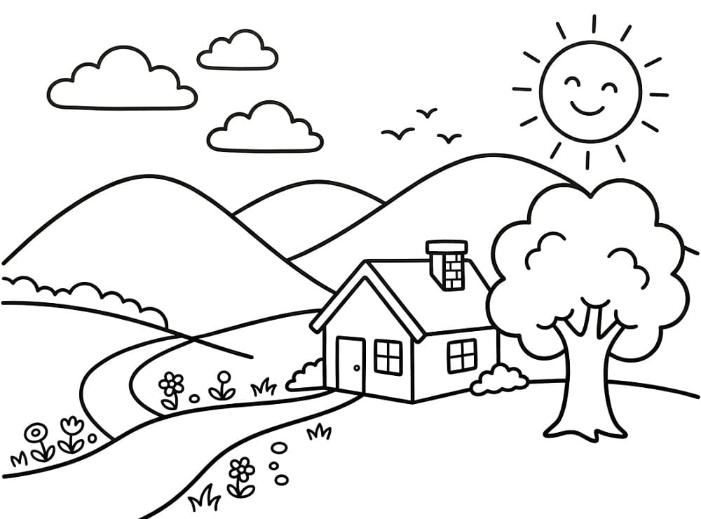 Landskap utskriftbart for barn fargelegging