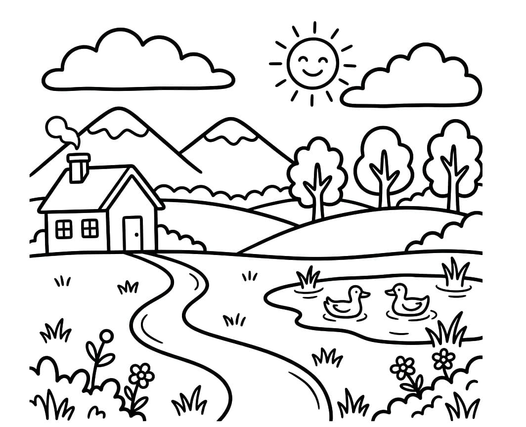 Landskap utskriftbart fargelegging