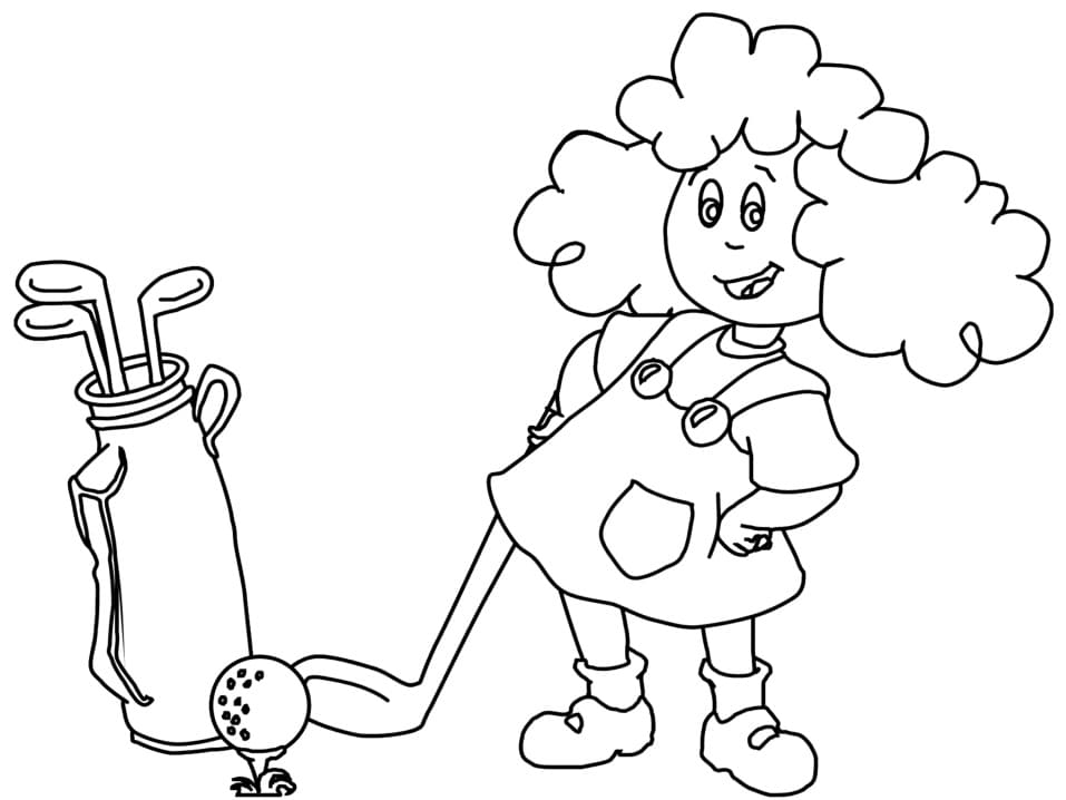 Liten jente som spiller golf fargelegging