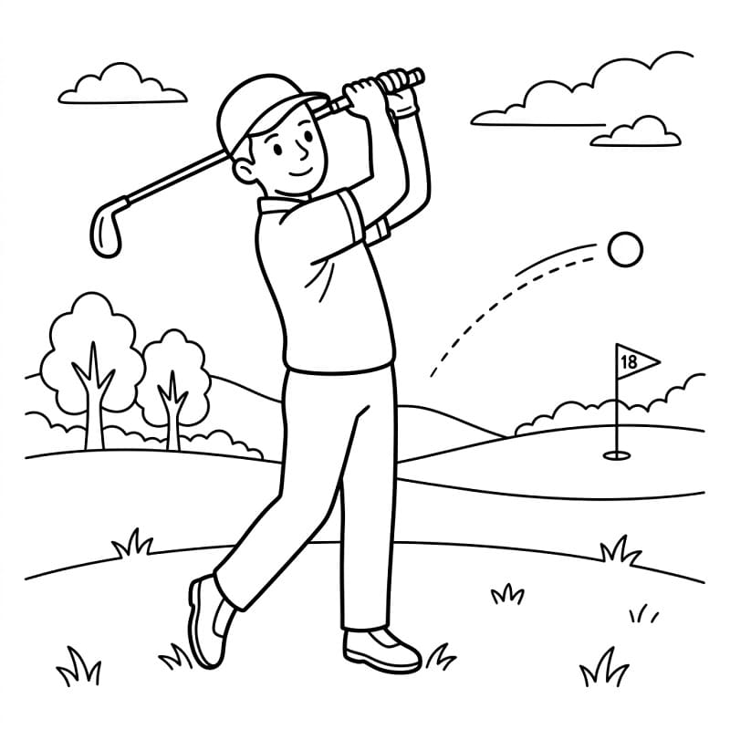 Mann spiller golf fargelegging