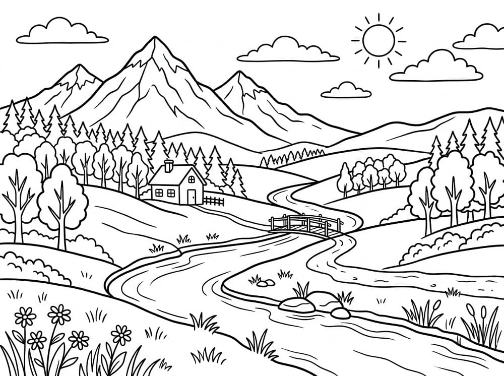 Skriv ut landskap fargelegging