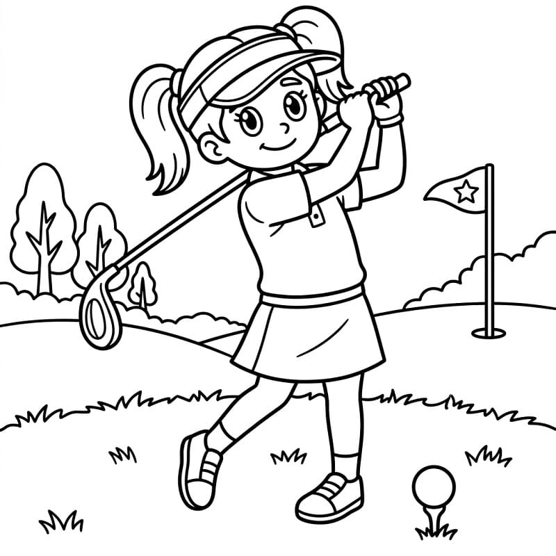 Søt jente som spiller golf fargelegging