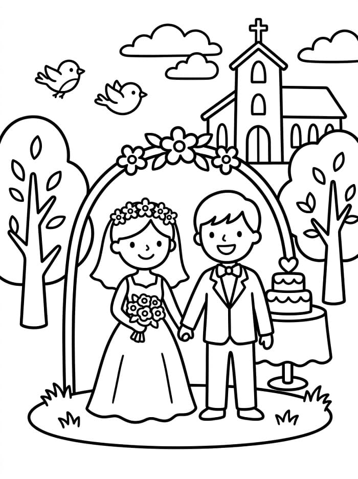 Søtt bryllup fargelegging