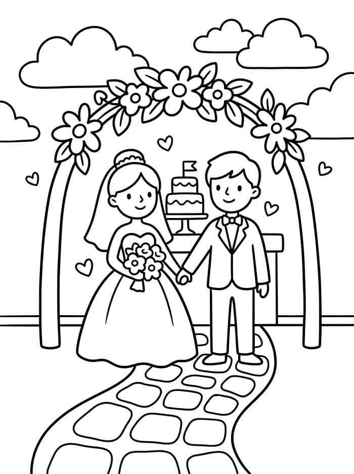 Tegneserie bryllup fargelegging