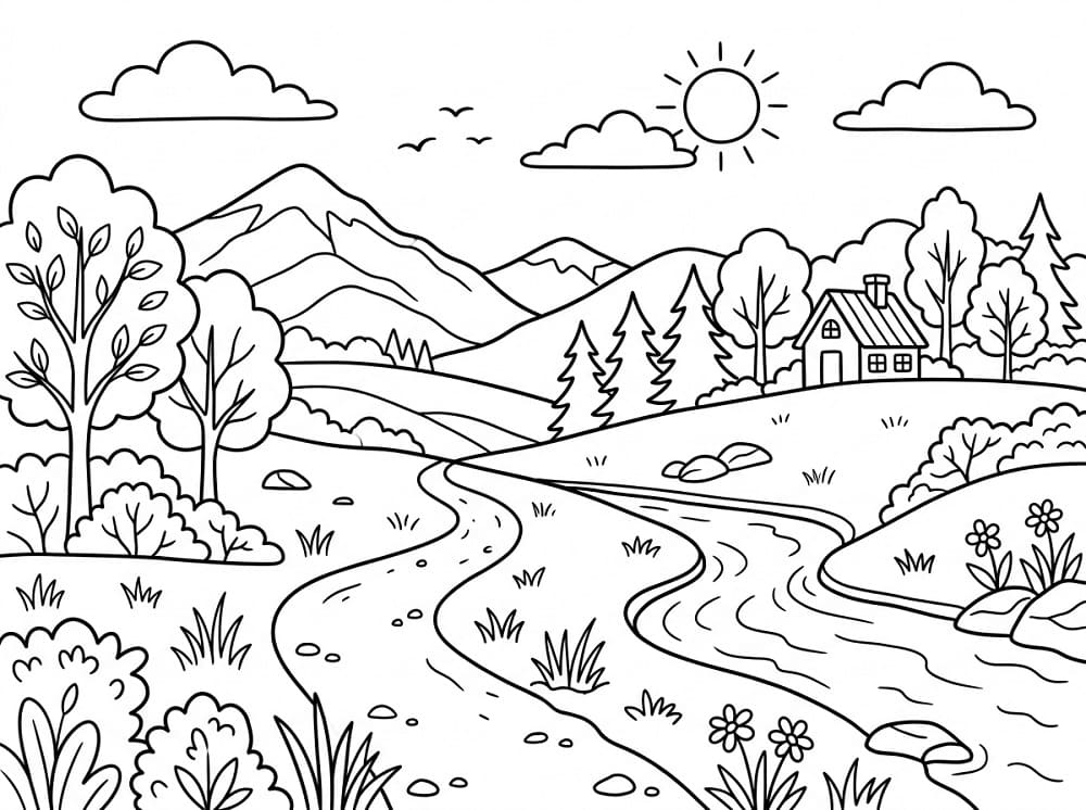 Utskriftbart landskap fargelegging