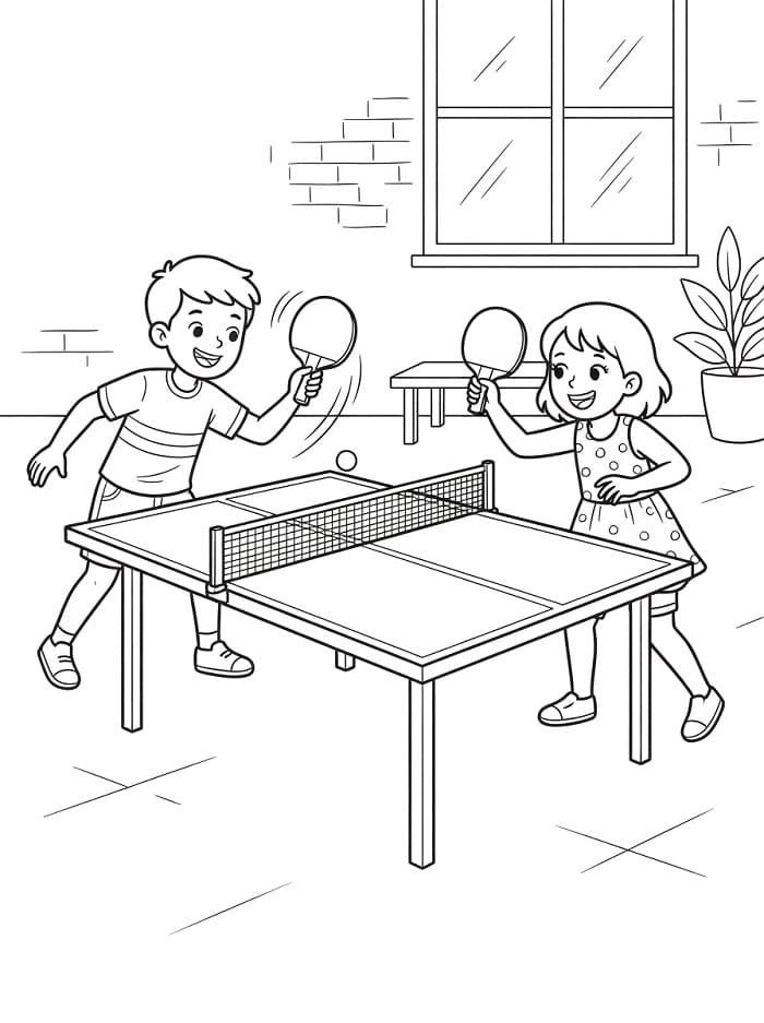 Barn spiller bordtennis fargelegging