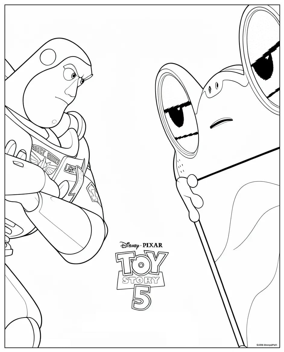 Buzz Lightyear og Lilypad fra Toy Story 5 fargelegging