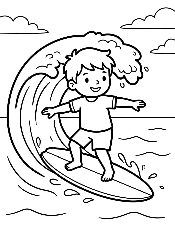 En gutt som surfer fargelegging