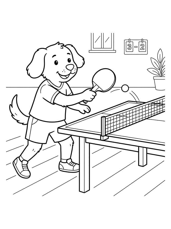 En hund spiller bordtennis fargelegging