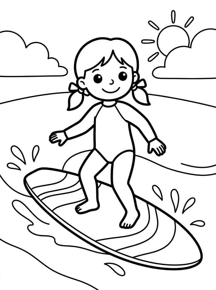 En jente som surfer fargelegging