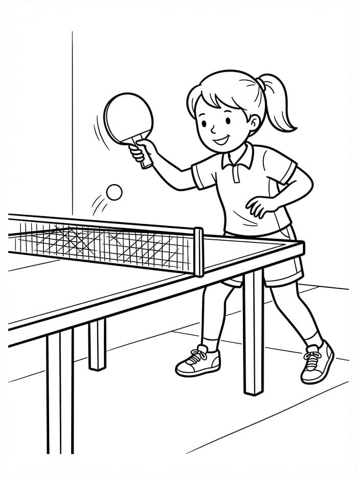 En jente spiller bordtennis fargelegging