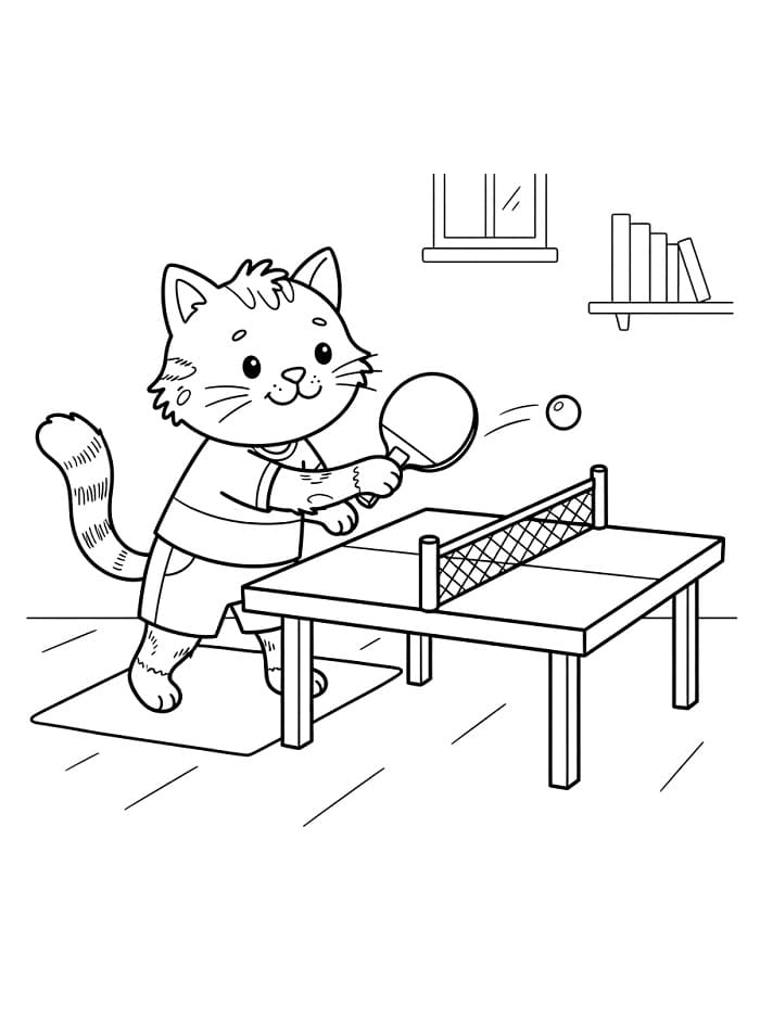 En katt spiller bordtennis fargelegging