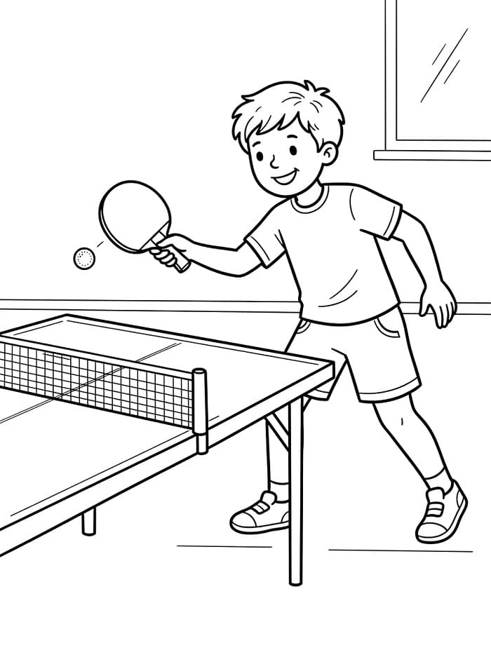Glad gutt spiller bordtennis fargelegging