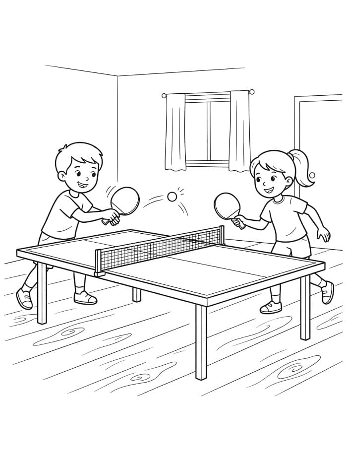 Gutt og jente spiller bordtennis fargelegging