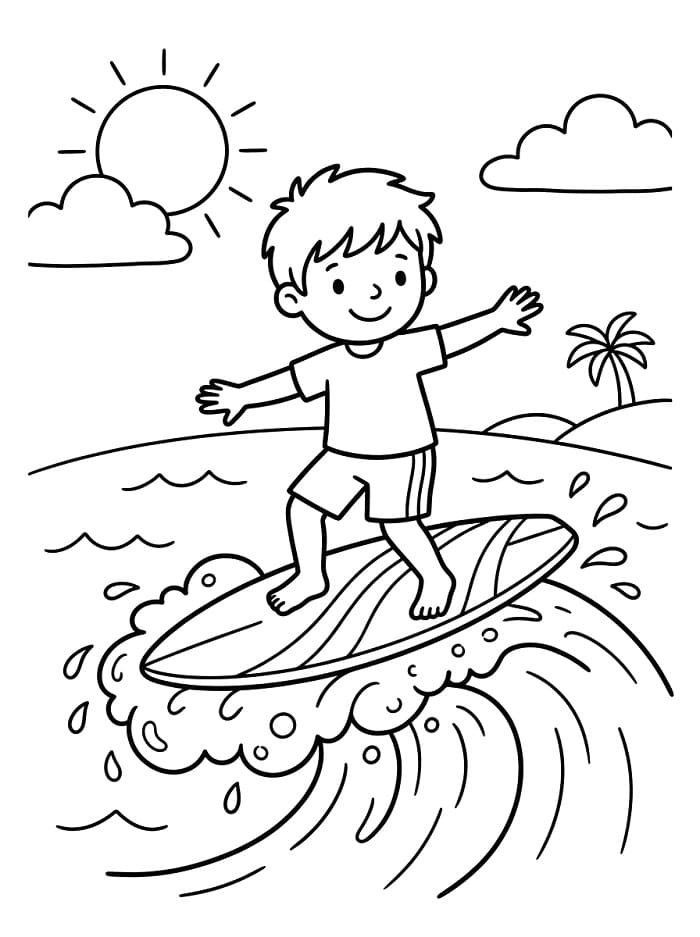 Gutt som surfer fargelegging