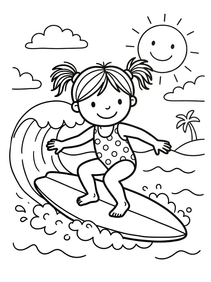 Jente som surfer fargelegging