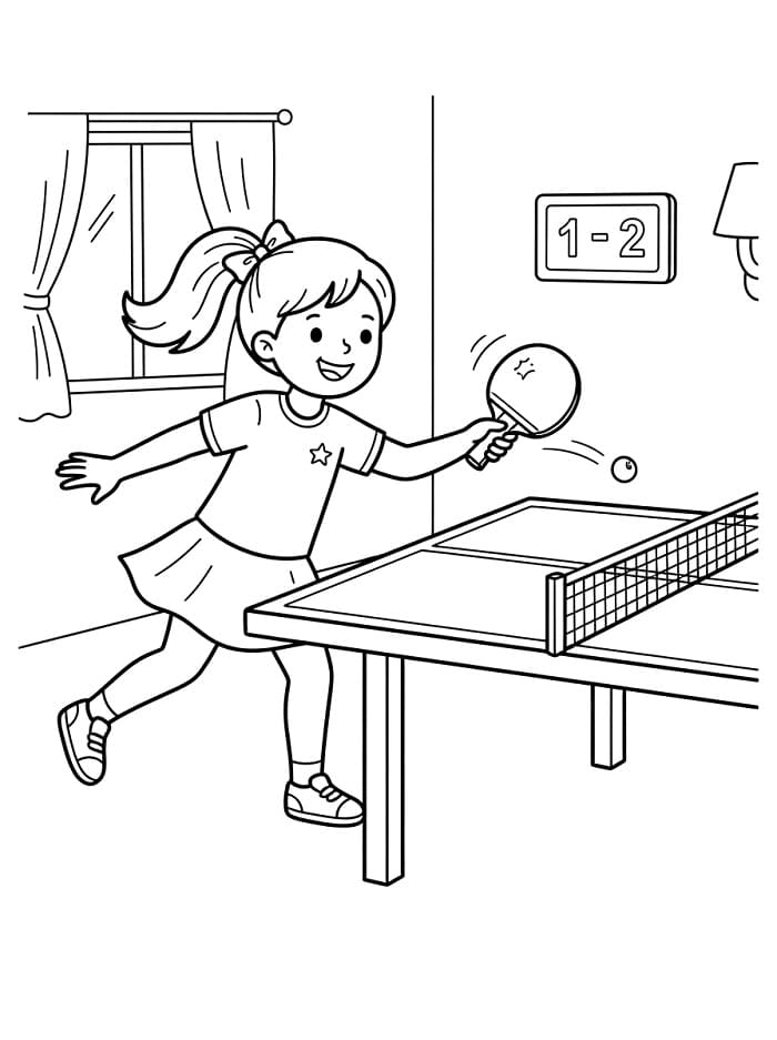 Jente spiller bordtennis fargelegging
