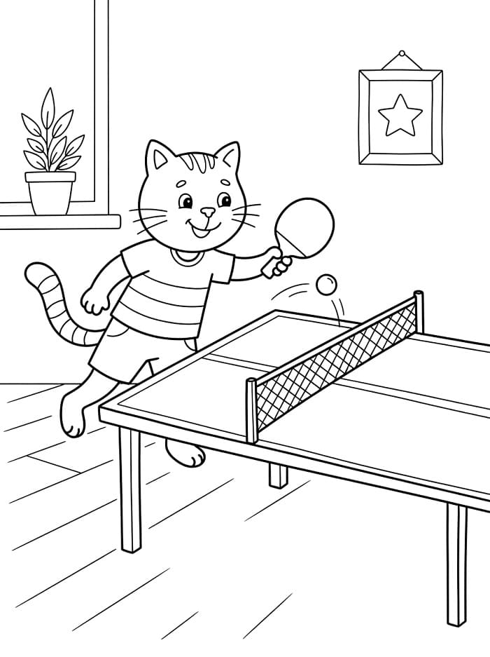 Katt spiller bordtennis fargelegging
