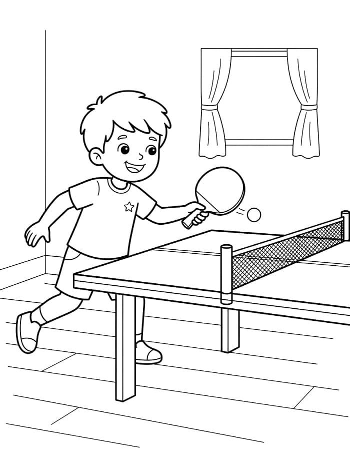 Liten gutt spiller bordtennis fargelegging
