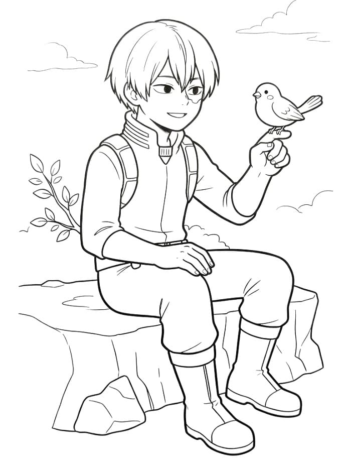 Shoto Todoroki og fugl fargelegging