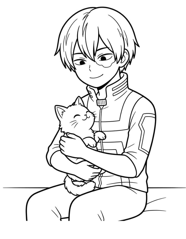 Shoto Todoroki og katt fargelegging