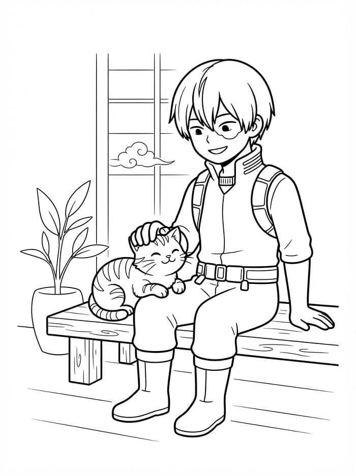 Shoto Todoroki og kattunge fargelegging