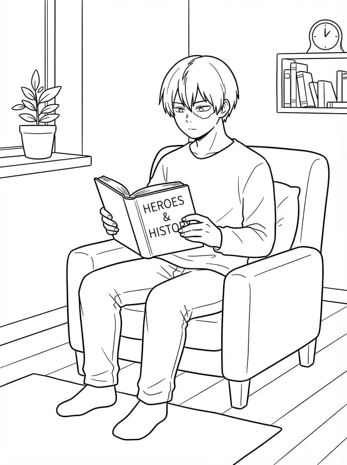 Shoto Todoroki som leser bok fargelegging
