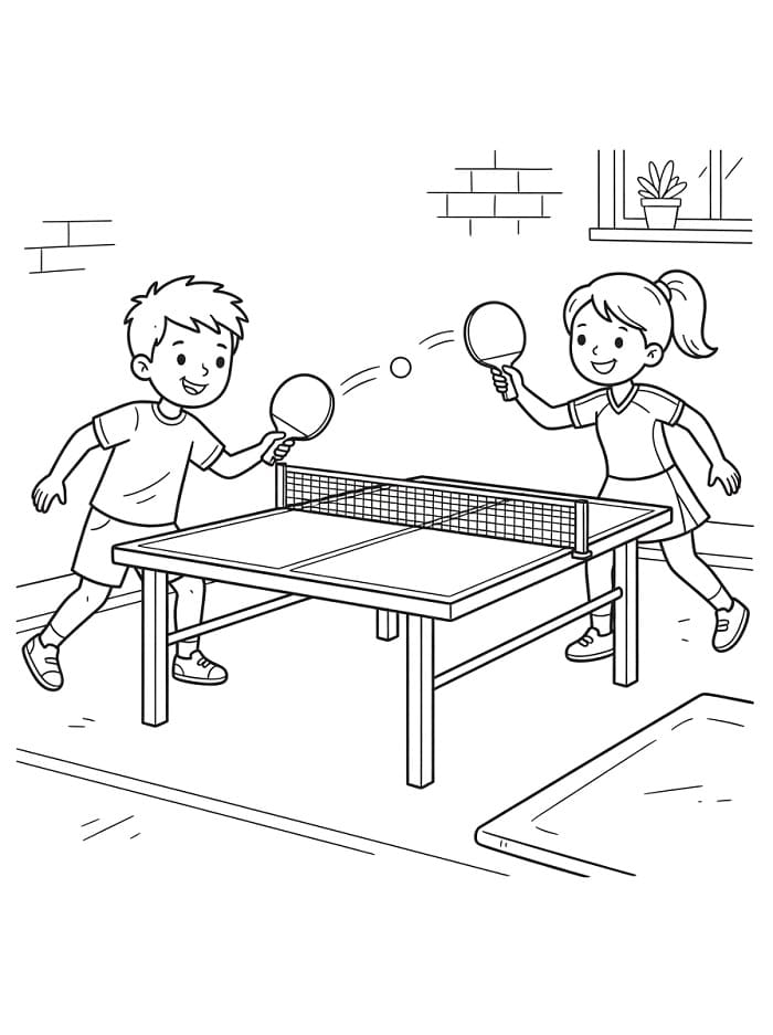 Søte barn spiller bordtennis fargelegging