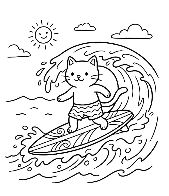 Tegneserie surfing fargelegging
